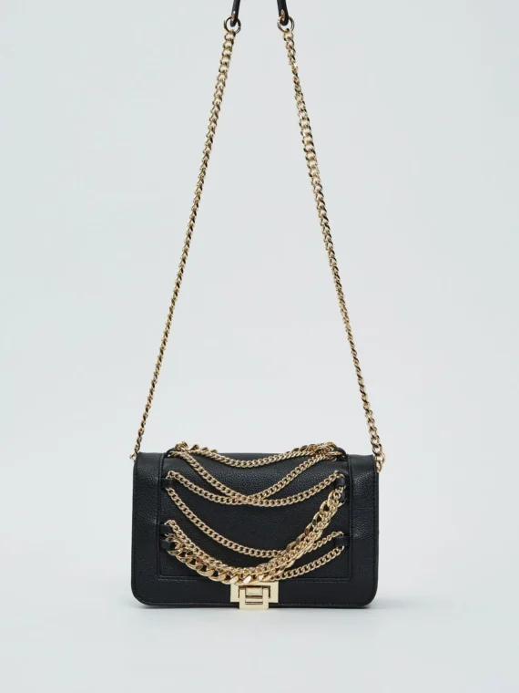 Μαύρη τσάντα χιαστί με καπάκι BY DENNY ROSE