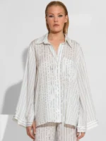 Ριγέ πουκάμισο με σατέν σχέδιο και print BY C-THROU