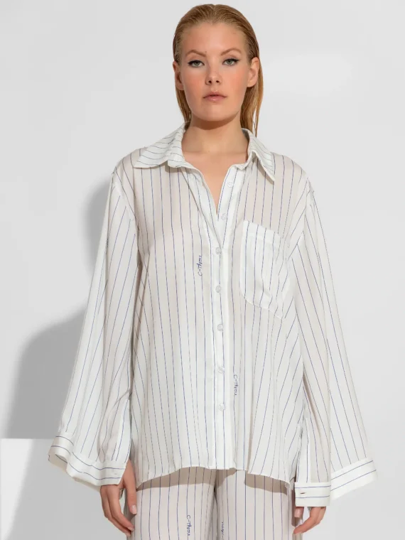 Ριγέ πουκάμισο με σατέν σχέδιο και print BY C-THROU