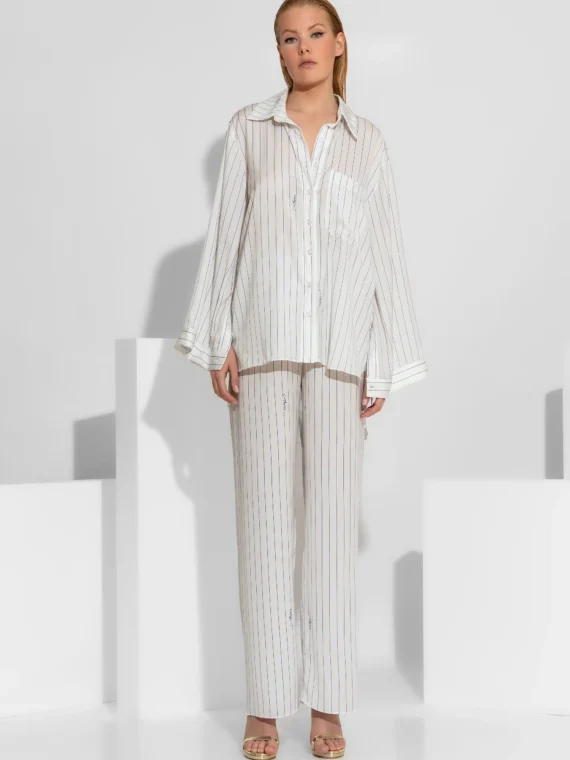 Ριγέ πουκάμισο με σατέν σχέδιο και print BY C-THROU