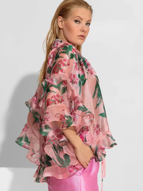 Πουκάμισο οργάντζα με βολάν και λουλούδια BY C-THROU