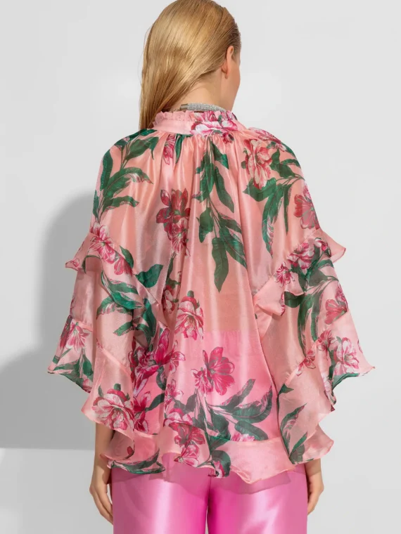 Πουκάμισο οργάντζα με βολάν και λουλούδια BY C-THROU