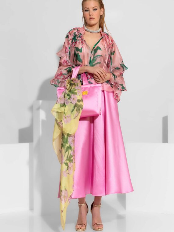 Πουκάμισο οργάντζα με βολάν και λουλούδια BY C-THROU