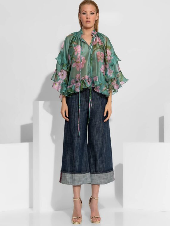 Πουκάμισο από οργάντζα με βολάν και λουλούδια BY C-THROU