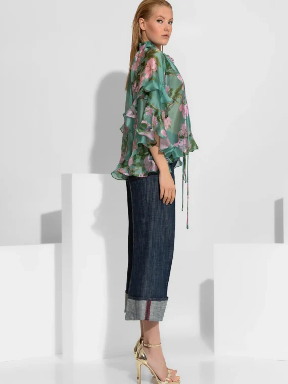 Πουκάμισο από οργάντζα με βολάν και λουλούδια BY C-THROU