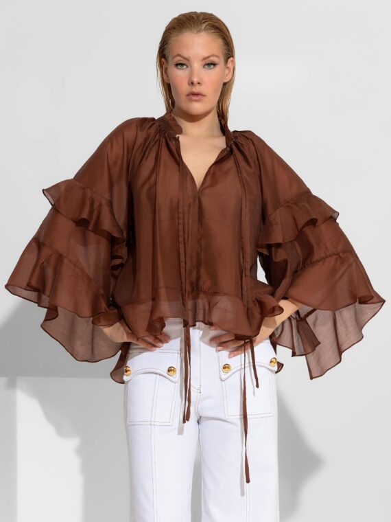 Διαφανής μπλούζα Tencel με βολάν BY C-THROU