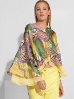 Σατέν Μπλούζα με Αφηρημένο Στάμπα και Φουσάκια BY C-THROU