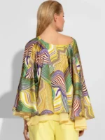 Σατέν Μπλούζα με Αφηρημένο Στάμπα και Φουσάκια BY C-THROU