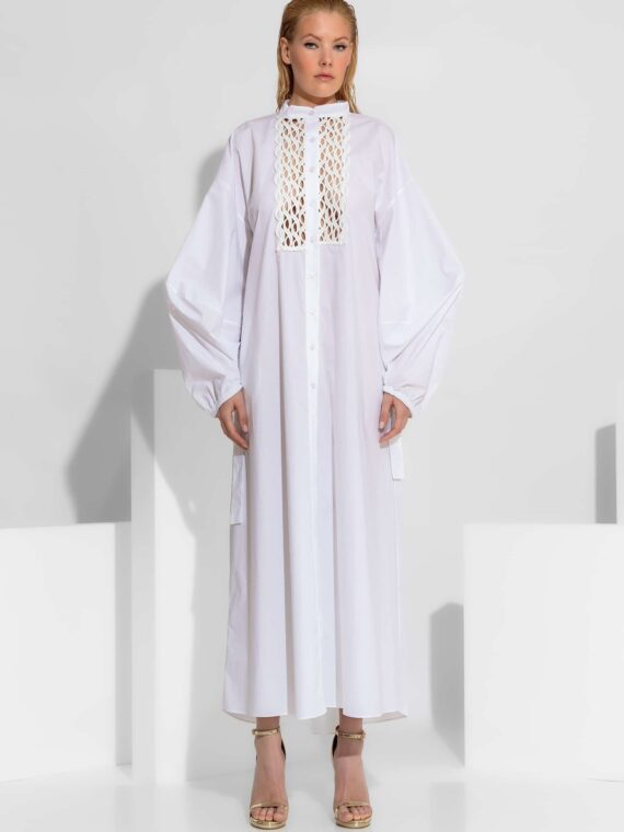 Μάξι φόρεμα-πουκάμισο από βαμβάκι με δαντέλα μπροστά BY C-THROU