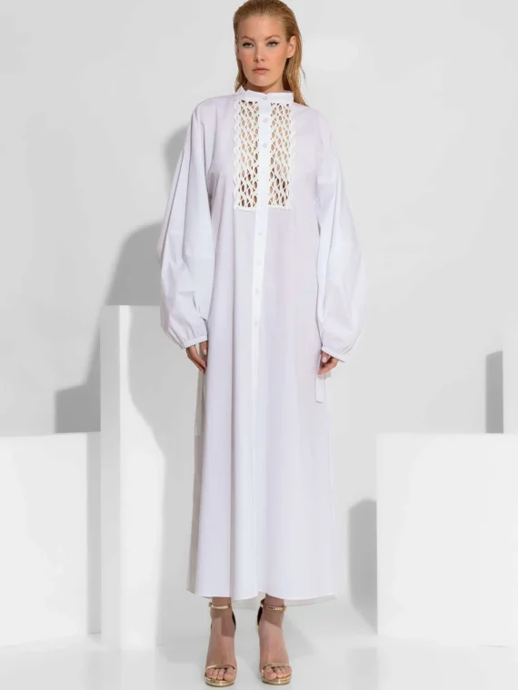 Μάξι φόρεμα-πουκάμισο από βαμβάκι με δαντέλα μπροστά BY C-THROU