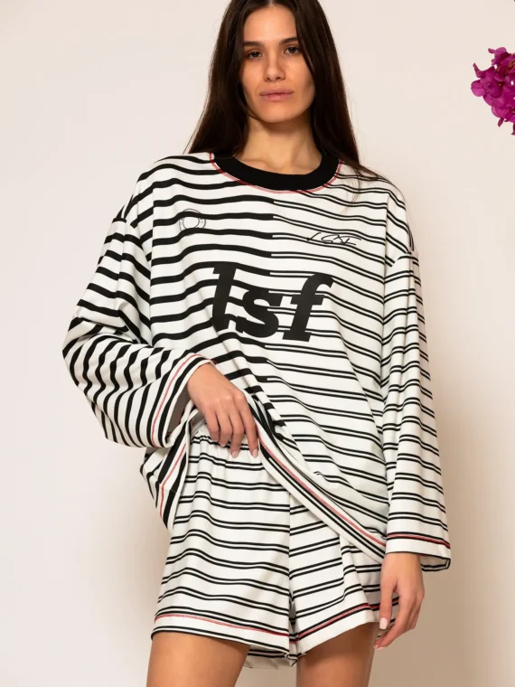 Ριγέ μπλούζα με τύπωμα λογότυπου BY LESS SONDER FEELING