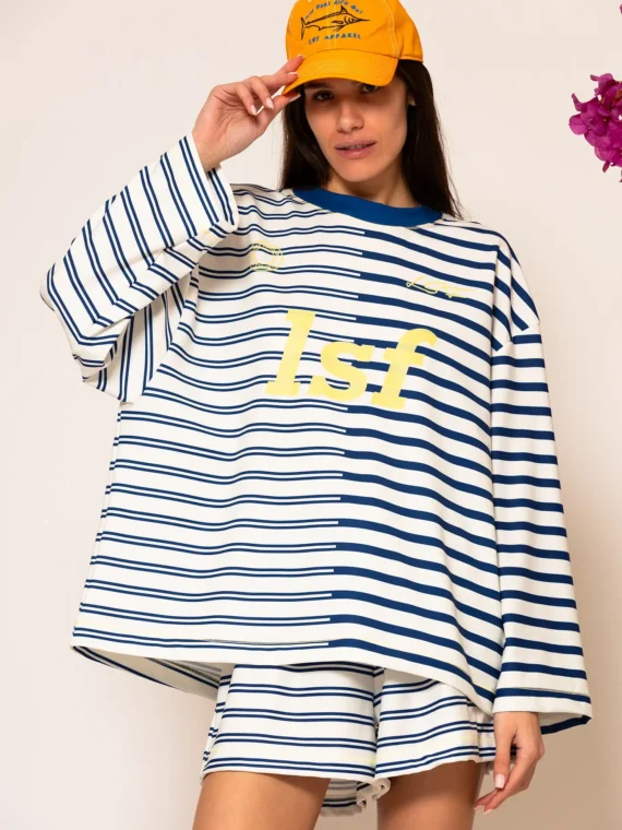 Ριγέ μπλούζα με τύπωμα λογότυπου BY LESS SONDER FEELING