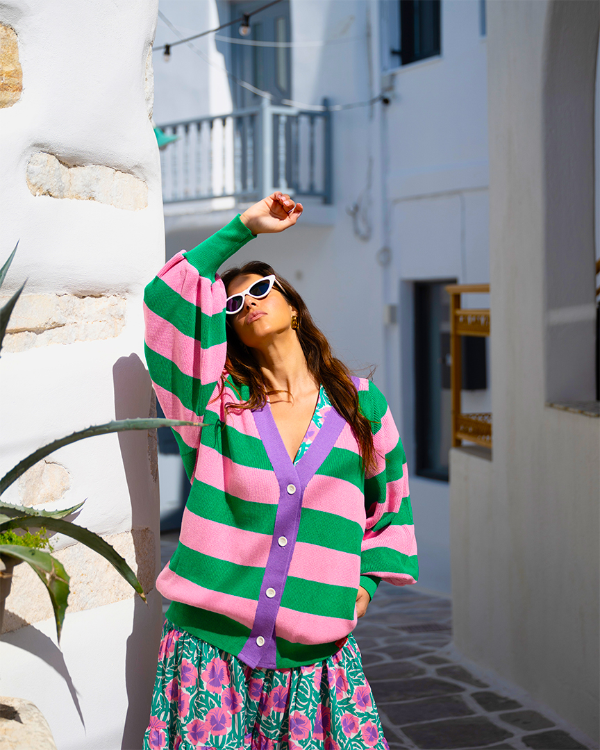 Jays Cardigan (Green & Pink Stripes)  BY SOBOHEMIAN
