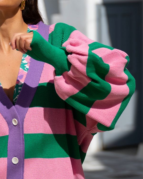 Jays Cardigan (Green & Pink Stripes)  BY SOBOHEMIAN