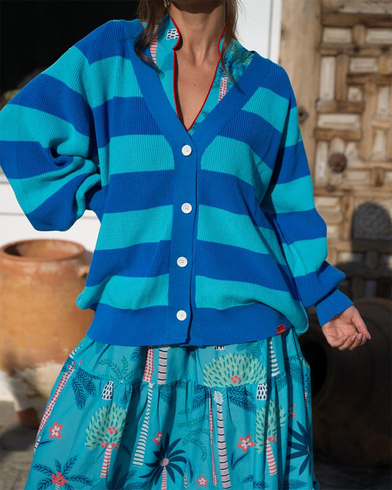 Jays Cardigan (Blue & Turquoise Stripes) BY SOBOHEMIAN