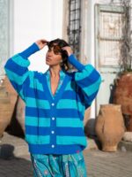 Jays Cardigan (Blue & Turquoise Stripes) BY SOBOHEMIAN