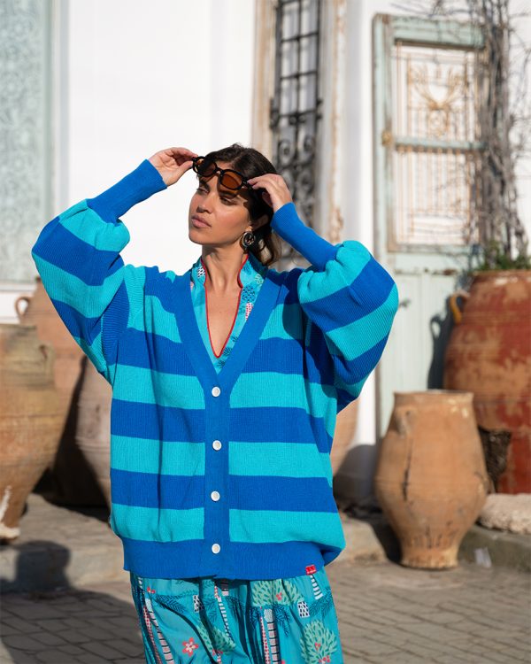 Jays Cardigan (Blue & Turquoise Stripes) BY SOBOHEMIAN