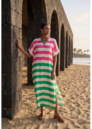 Μακρύ τρίχρωμο ριγέ φόρεμα BY LOLA CASADEMUNT