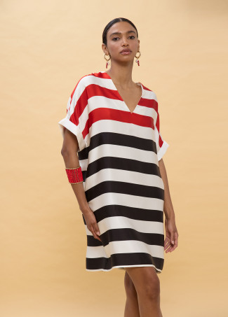 Κοντό τρίχρωμο ριγέ φόρεμα BY LOLA CASADEMUNT
