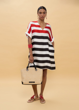 Κοντό τρίχρωμο ριγέ φόρεμα BY LOLA CASADEMUNT