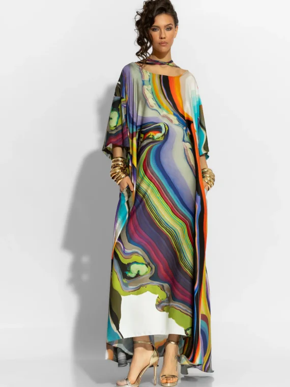Φόρεμα μάξι με σατέν print και oversized BY C-THROU