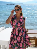Nora Mini Dress (Black Sunflowers) BY SOBOHEMIAN