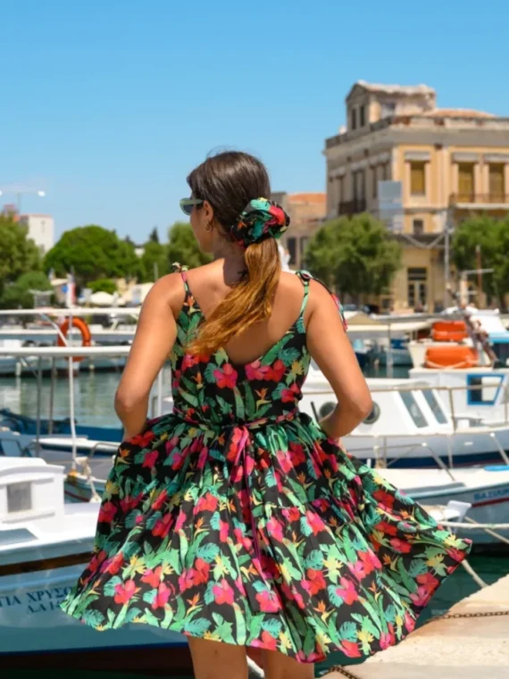 Tania Mini Dress (Black Hibiscus) BY SOBOHEMIAN